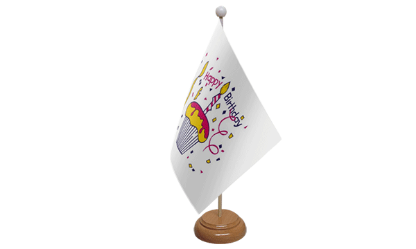 Happy Birthday Cake Small Flag with Wooden Stand
